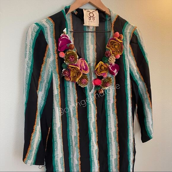 FIGUE Blue Silk Floral Appliqué Midi Dress XS - Picture 16 of 16